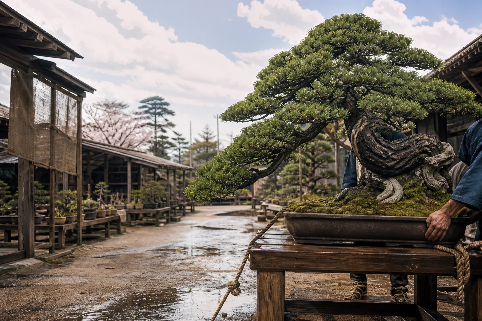 Fotorealistische alte Kiefer in einer offenen Baumschule von Ōmiya